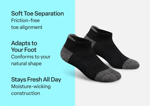 Bunion Relief, Padded Low Cut Socks - Black