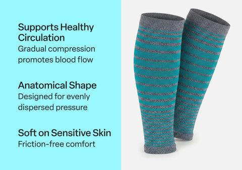 Compression Calf Sleeves Standard 20-30 mmHg - Gray/Teal Stripe